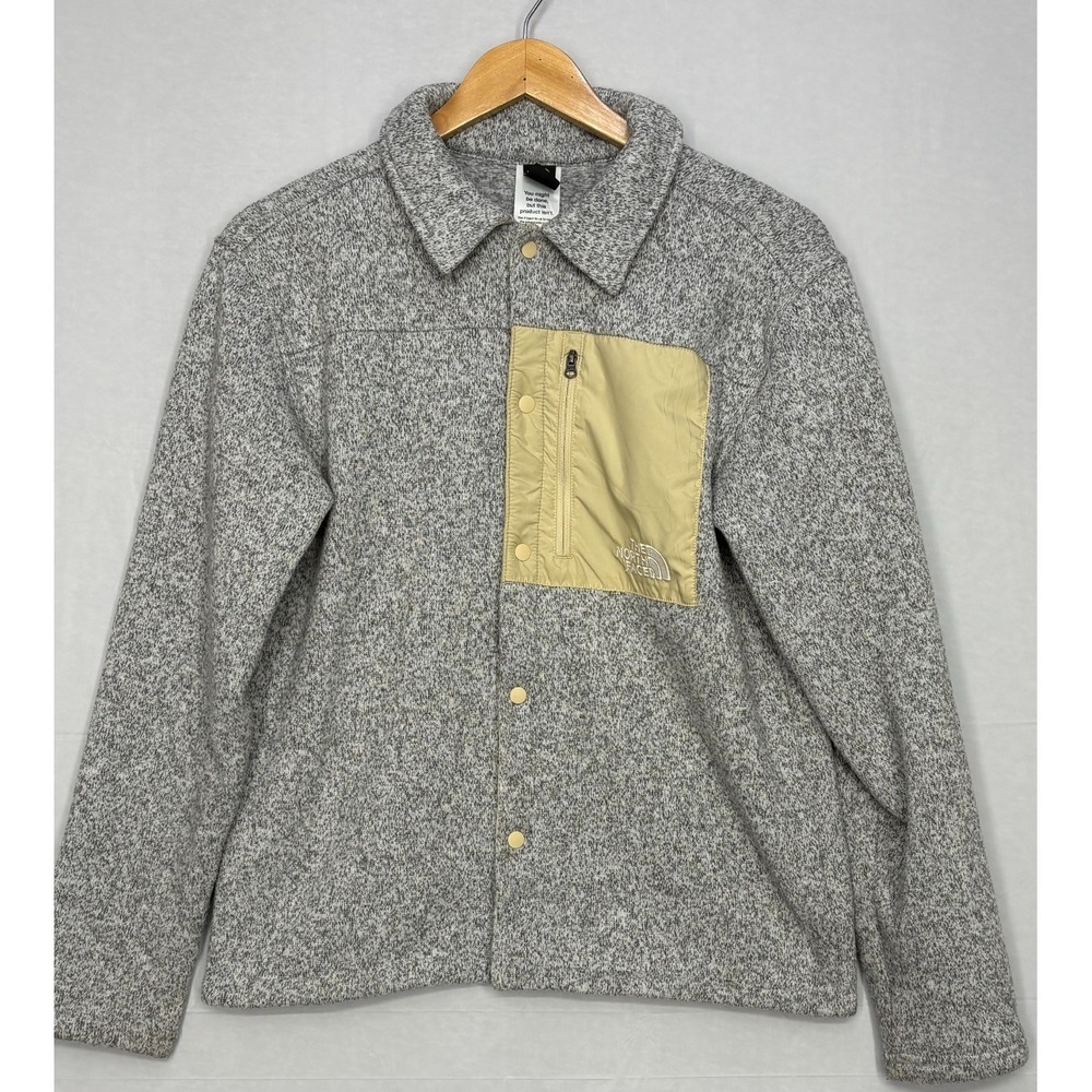 The North Face Sweater Boys Heather Gray Fleece Snap Front Comfy Long Sleeve XL